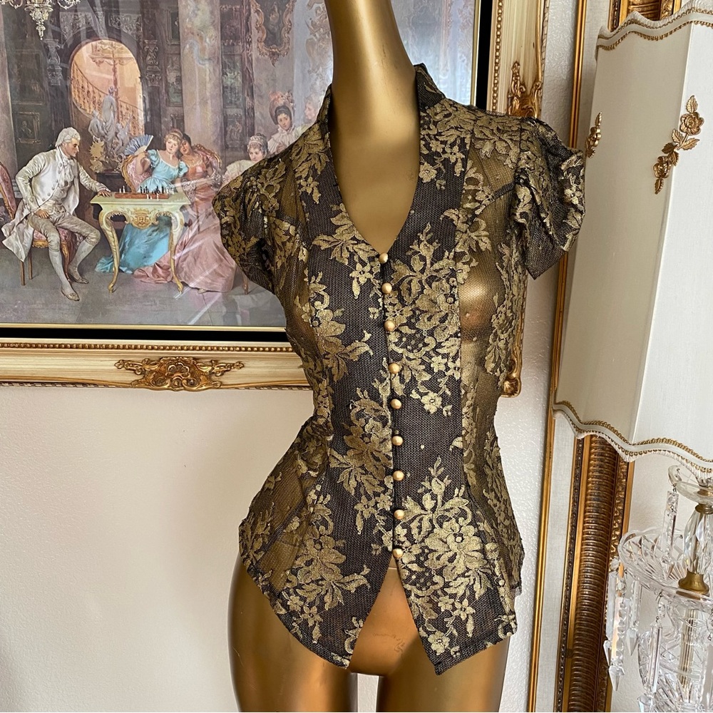 Etcetera Lace Button Down Top Blouse - Picture 3 of 9
